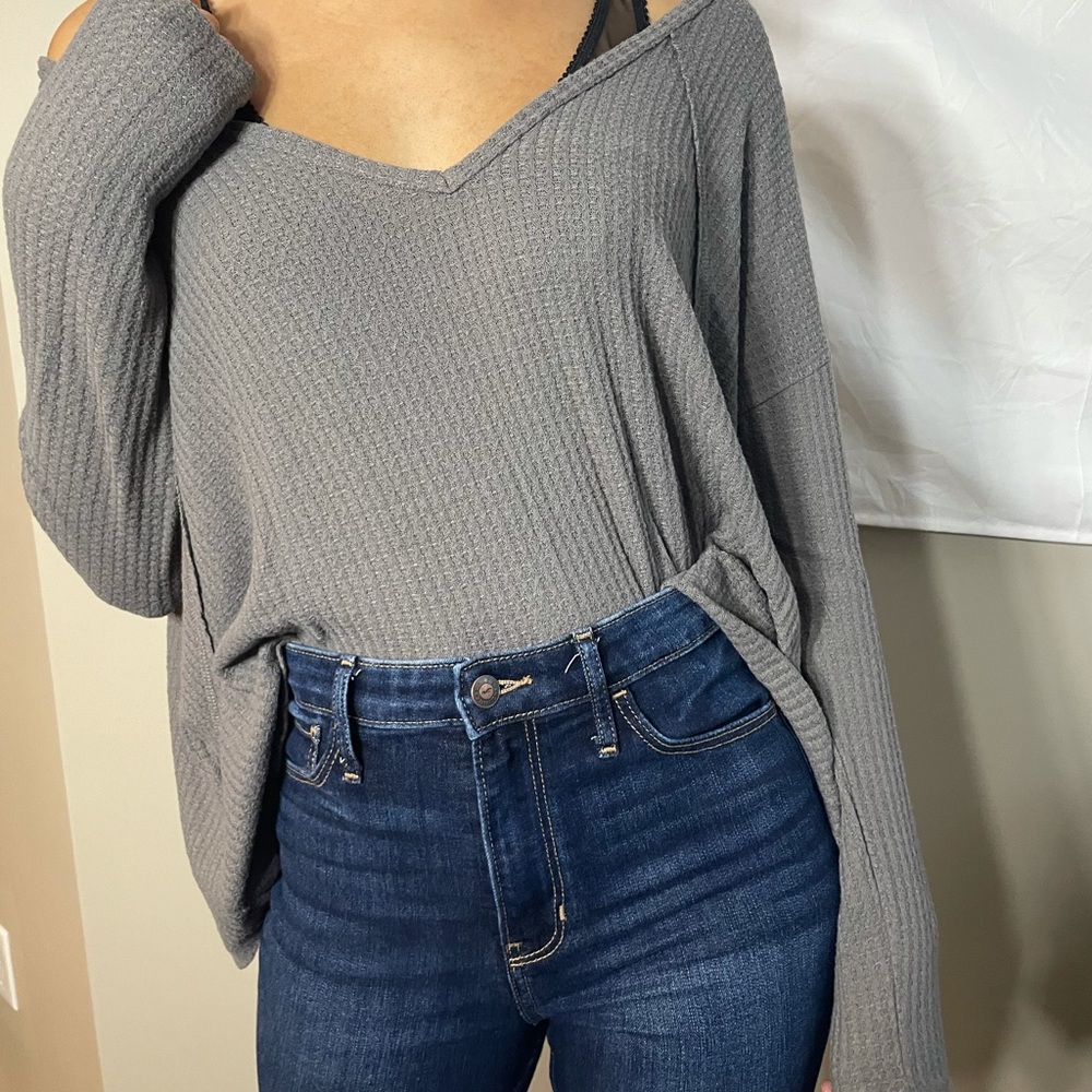 Grey oversized v-neck sweater